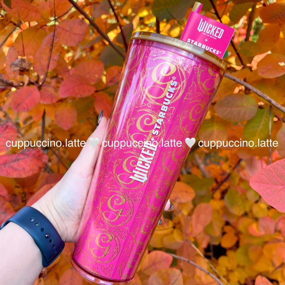 💗NWT✨2024 Starbucks X Wicked Glinda Pink & Yellow Gold Glitter G Tumbler